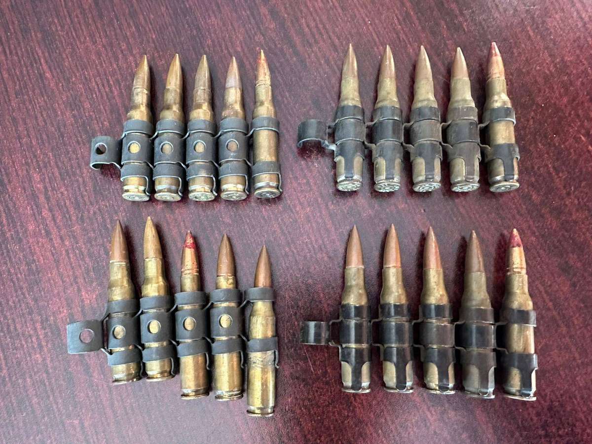 Border war period belted ammunition 7,62 push through type. Deactivated. 4 Pieces sold together.
