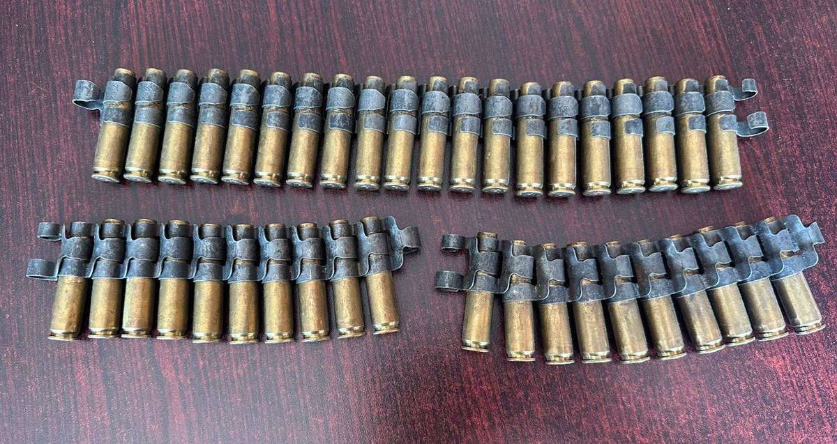 Border war period belted ammunition 7,62 pull out type. Deactivated. 3 Pieces sold together. The cli