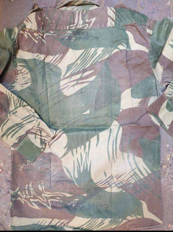 Original Rhodesian long sleeve camo shirt with Sgt. rank and custom added "pocket knife" pouch. No d