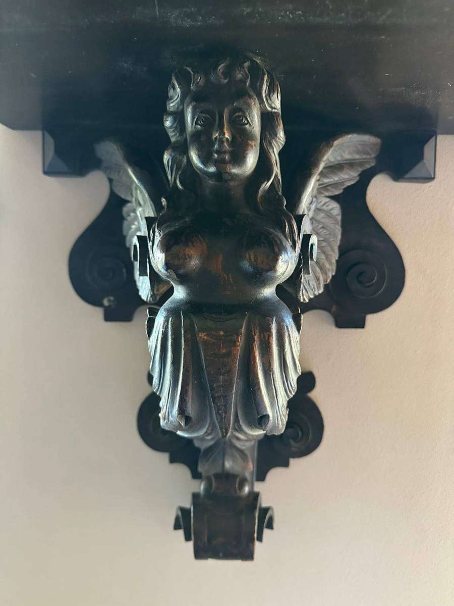 Antique wall mounted shelve. Circa 1800's. Square top measures 45,5x28,5cm. Top to bottom 40 cm.