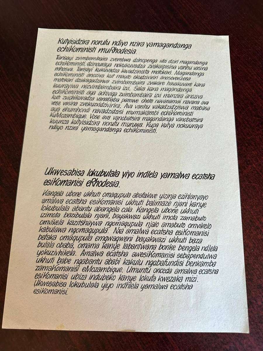 Original Rhodesian propaganda leaflet.