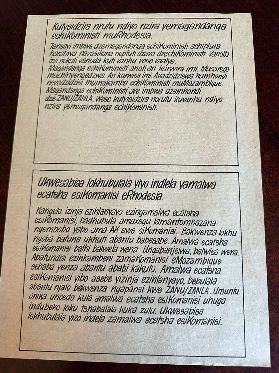 Original Rhodesian propaganda leaflet.