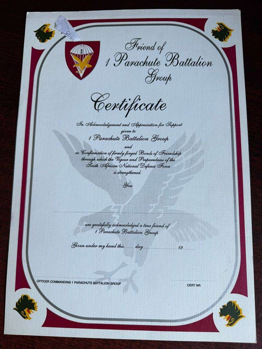 Original period item. Friend of 1 Parachute battalion group certificate.