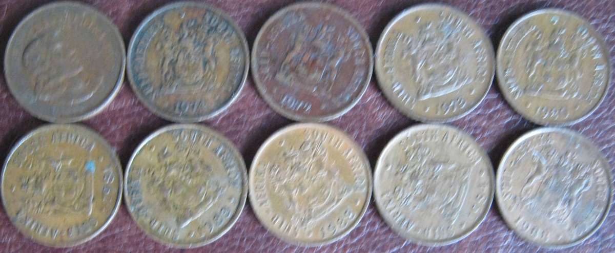 10 South African 1c Coins 1967 | 1972 |1973 | 1974 | 1981 | 1983| 1984 || 1988 | 1988