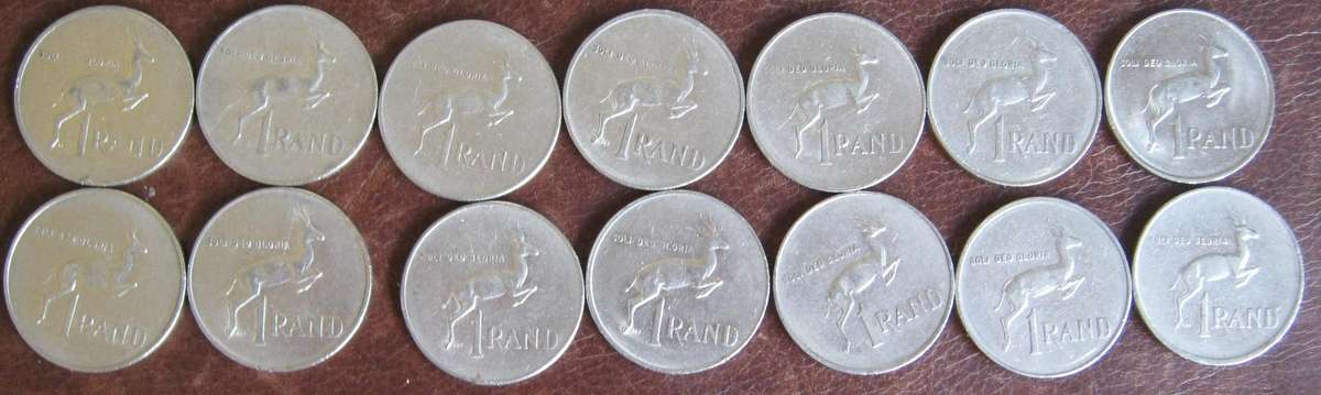 14 South African R1 Coins  1977 to 1990