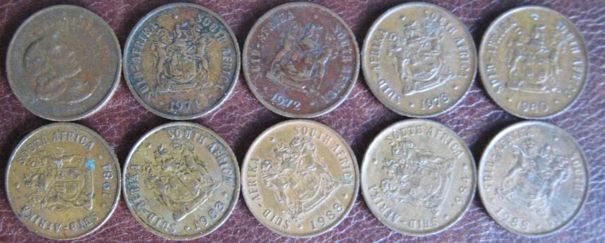 10 South African 1c Coins 1967 | 1972 |1973 | 1974 | 1981 | 1983| 1984 || 1988 | 1988