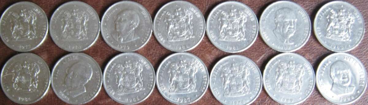 14 South African R1 Coins  1977 to 1990
