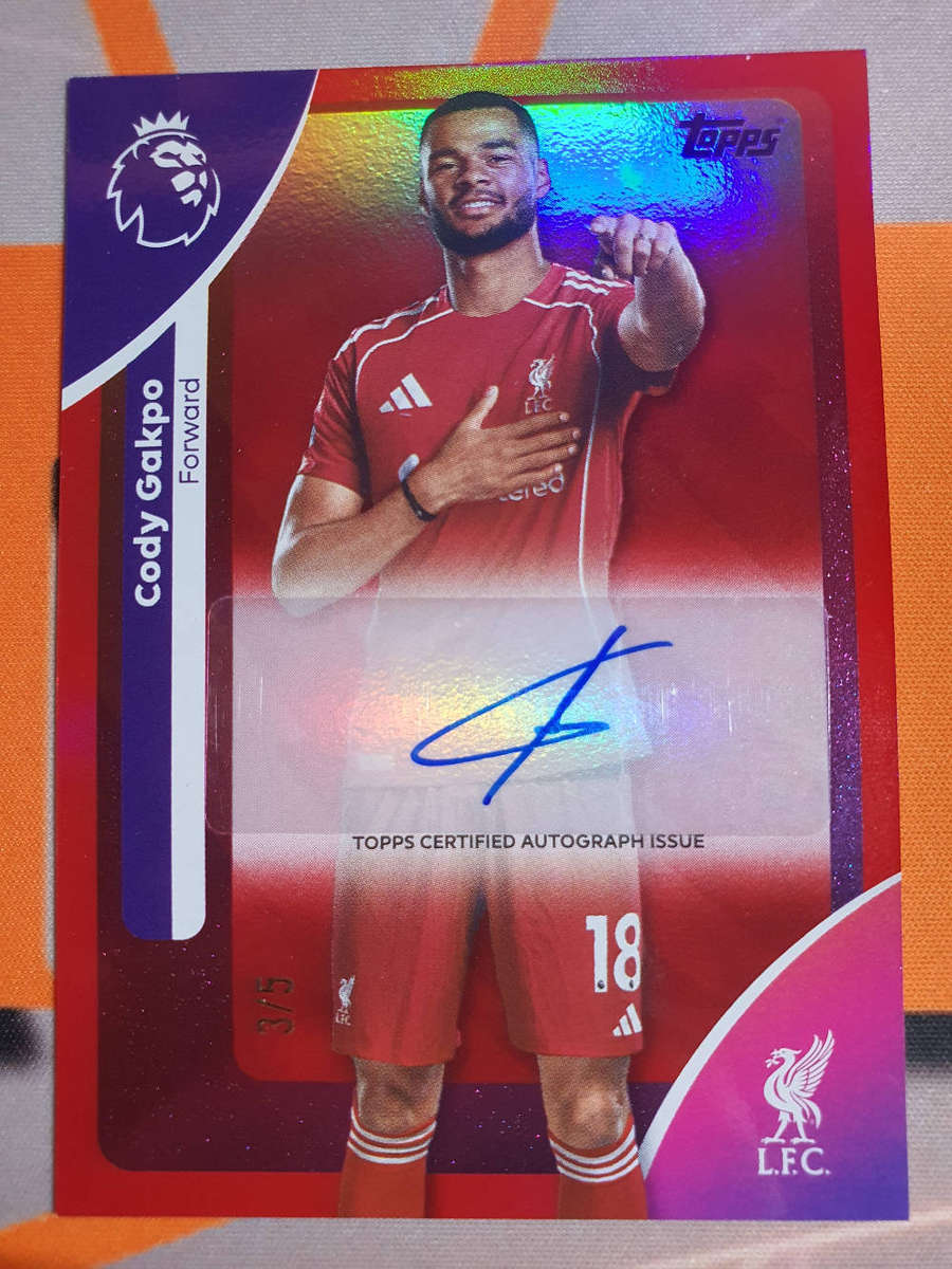 Cody Gakpo AUTOGRAPH Numbered out of 5 RARE Red Colour match Topps EPL 2026 soccer trading card