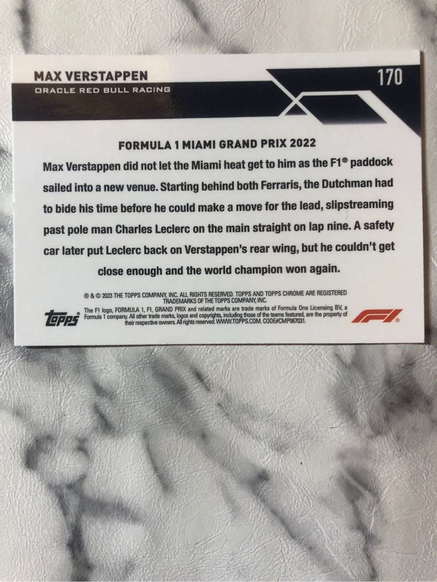 Max Verstappen F1 Topps chrome 2023 Grand Prix winner Miami F1 trading card