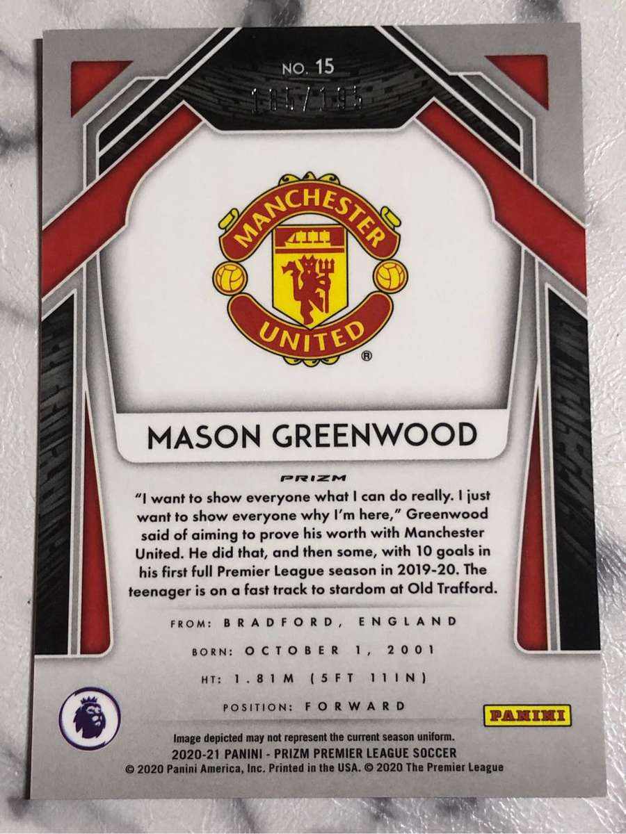 Mason Greenwood NUMBERED out of 195 Manchester United PRIZM 2020 Soccer trading card