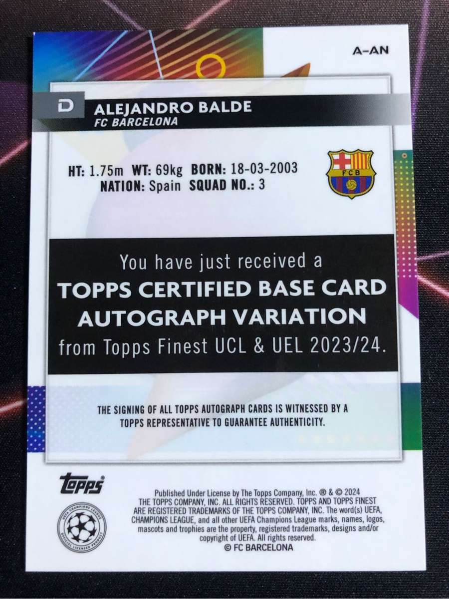 Alejandro Balde AUTOGRAPH  Topps Finest Soccer trading card