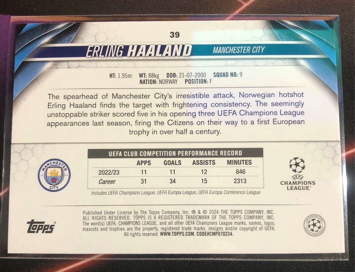Erling Haaland Rare INFERNO Topps 2024 Soccer trading card