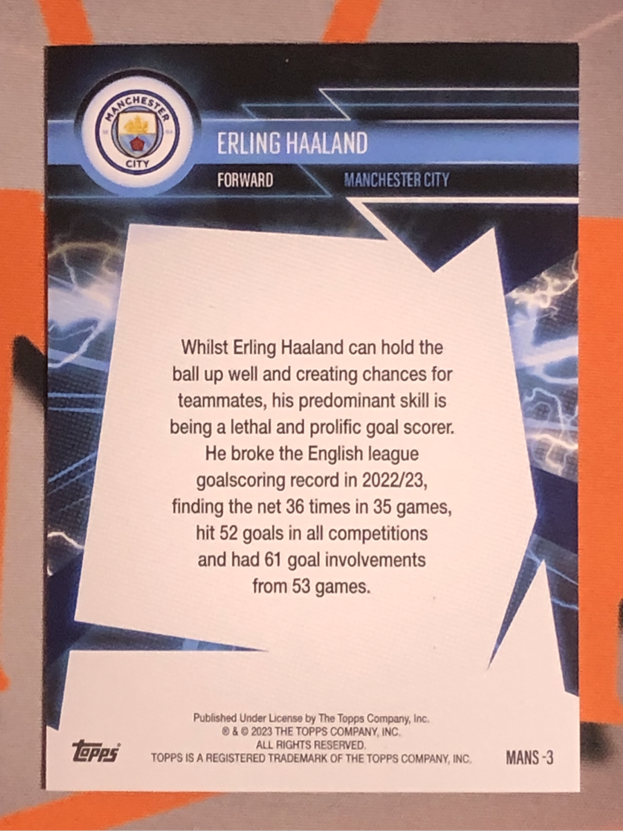 Erling Haaland NUMBERED out of 50 Topps Lightning 2023 Soccer trading card