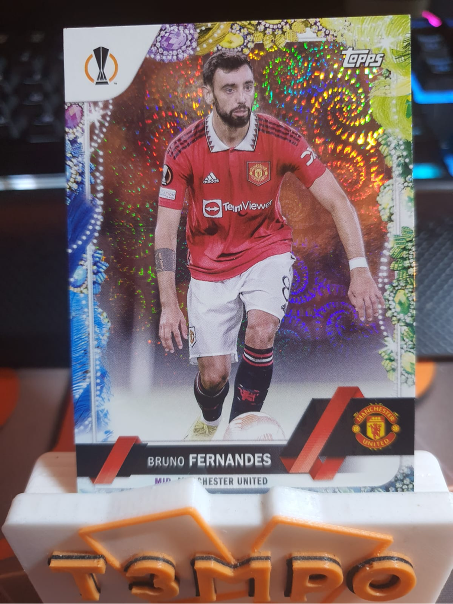 Bruno Fernandes RARE Carnival Variant 2023 Topps Soccer trading card