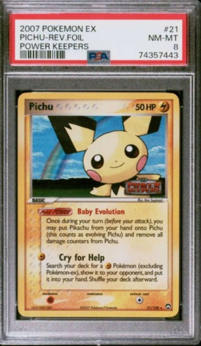 Vintage PICHU-REV.FOIL Power Keepers Graded 2007 PSA 8 Pokémon trading card