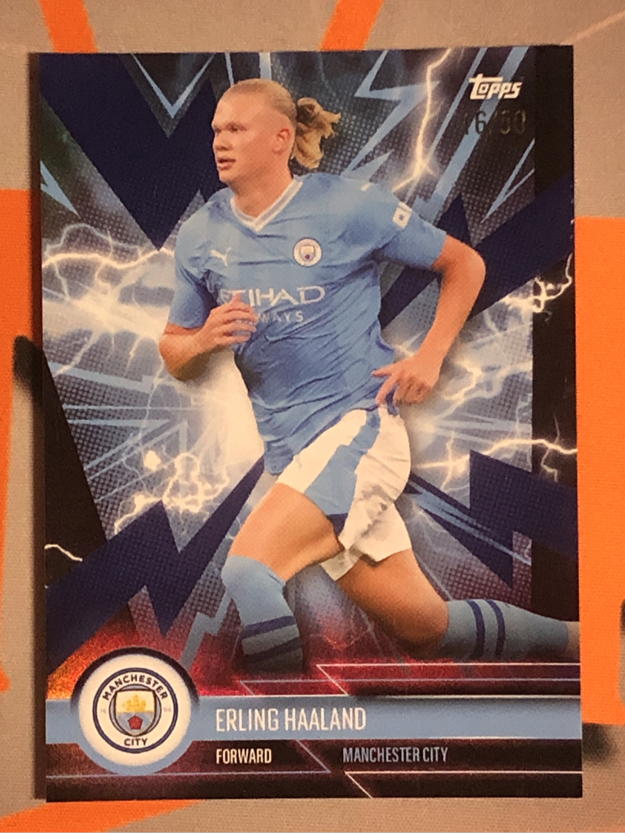 Erling Haaland NUMBERED out of 50 Topps Lightning 2023 Soccer trading card