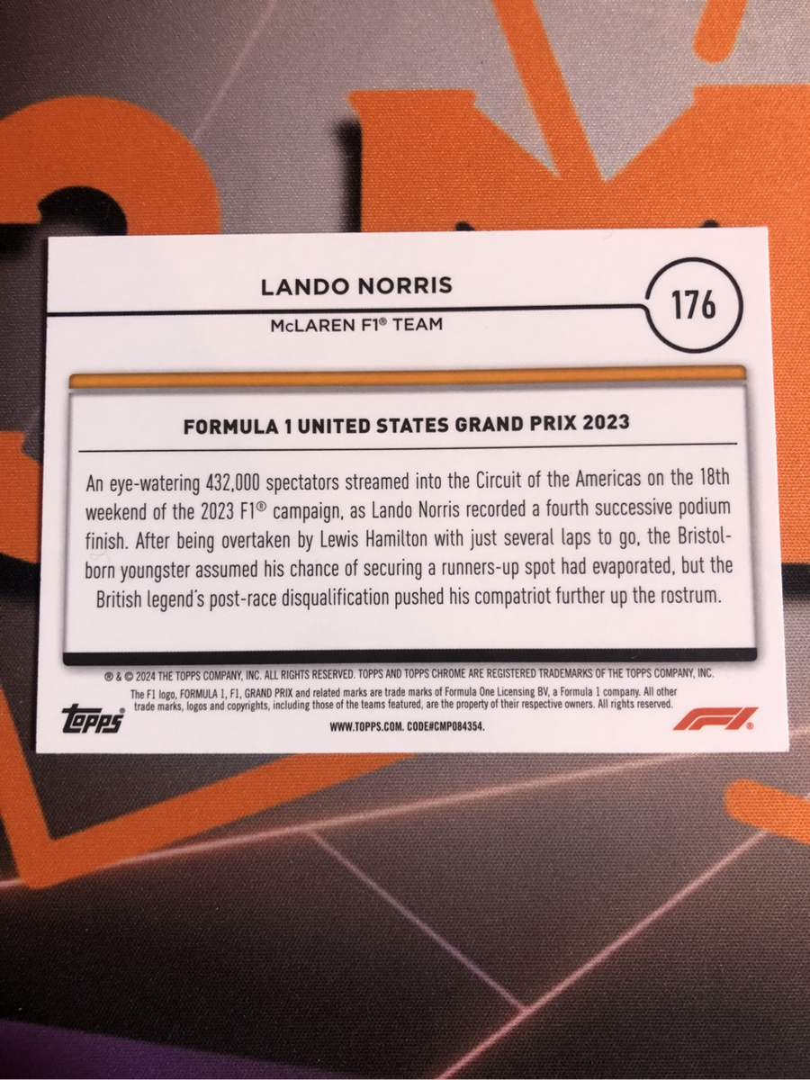 Lando Norris Formula One Topps Chrome F1 trading card