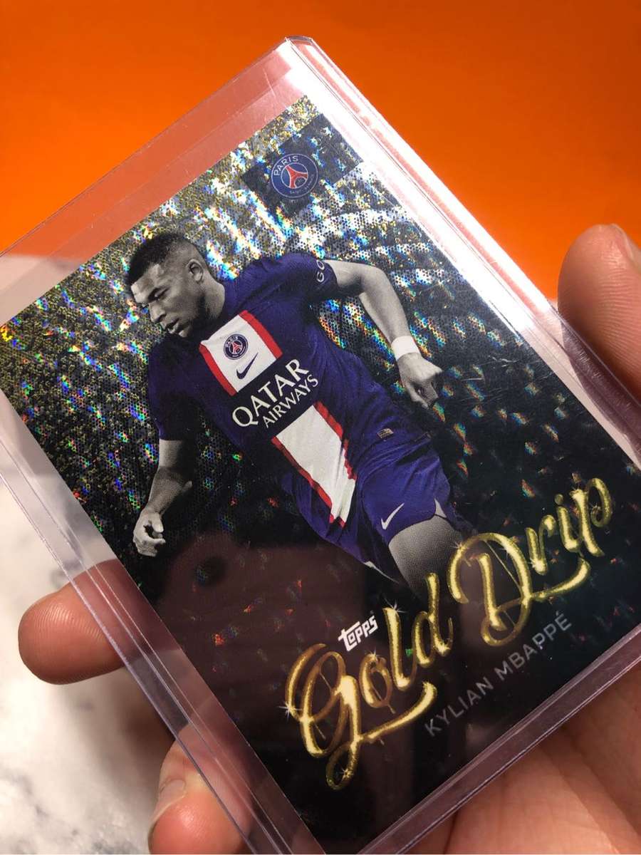 Kylian Mbappe GOLD DRIP Topps 2023 Soccer trading card 