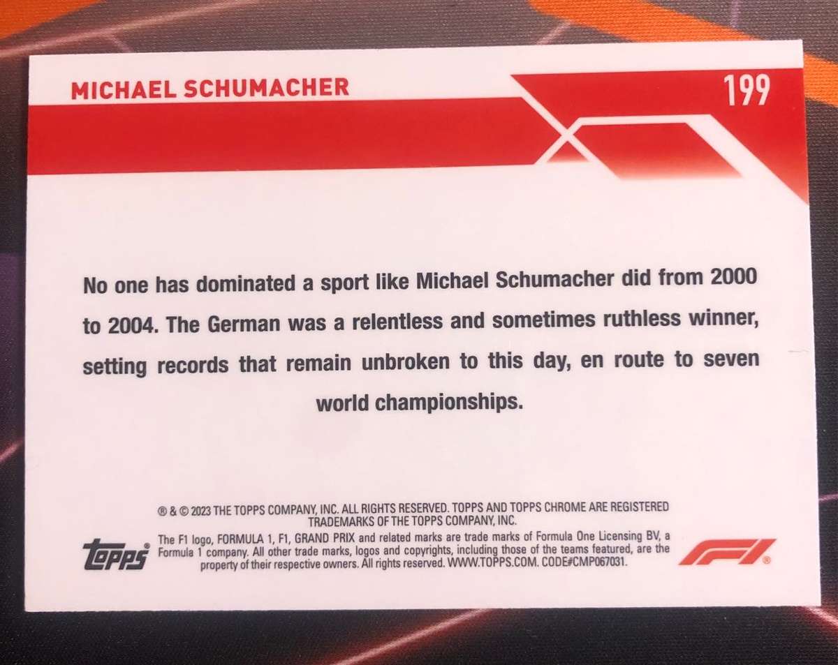 Michael Schumacher LEGENDS Numbered out of 75 Topps Chrome 2023 F1 trading card