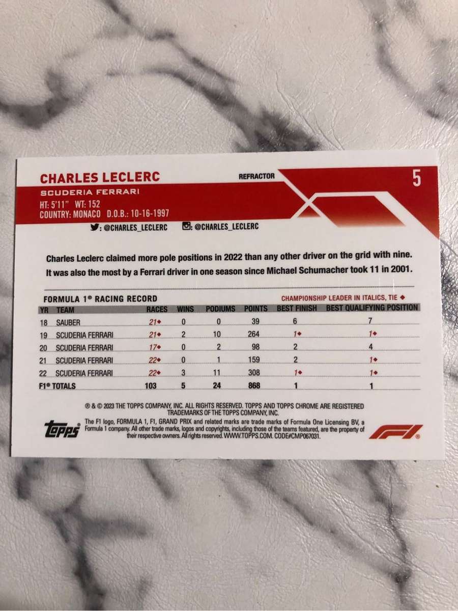 Charles Leclerc REFRACTOR Topps chrome 2023 F1 Trading card