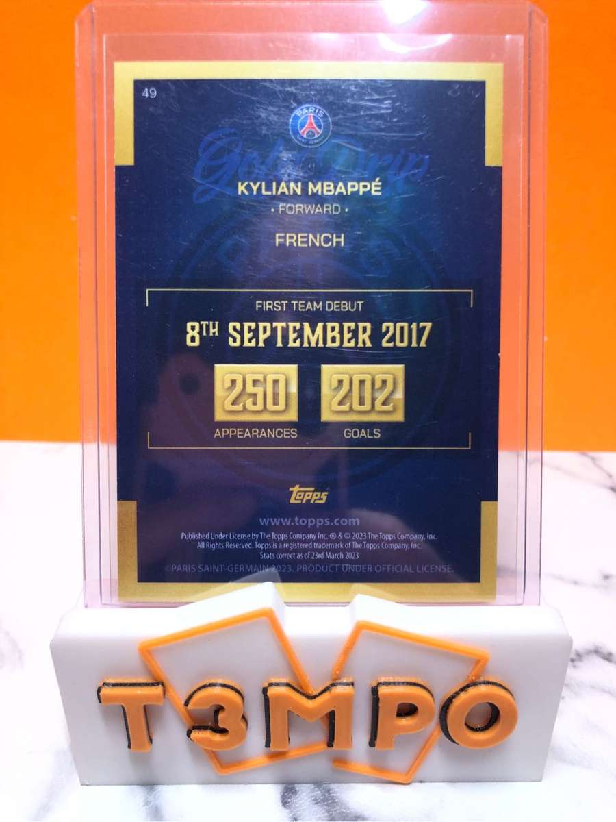 Kylian Mbappe GOLD DRIP Topps 2023 Soccer trading card 