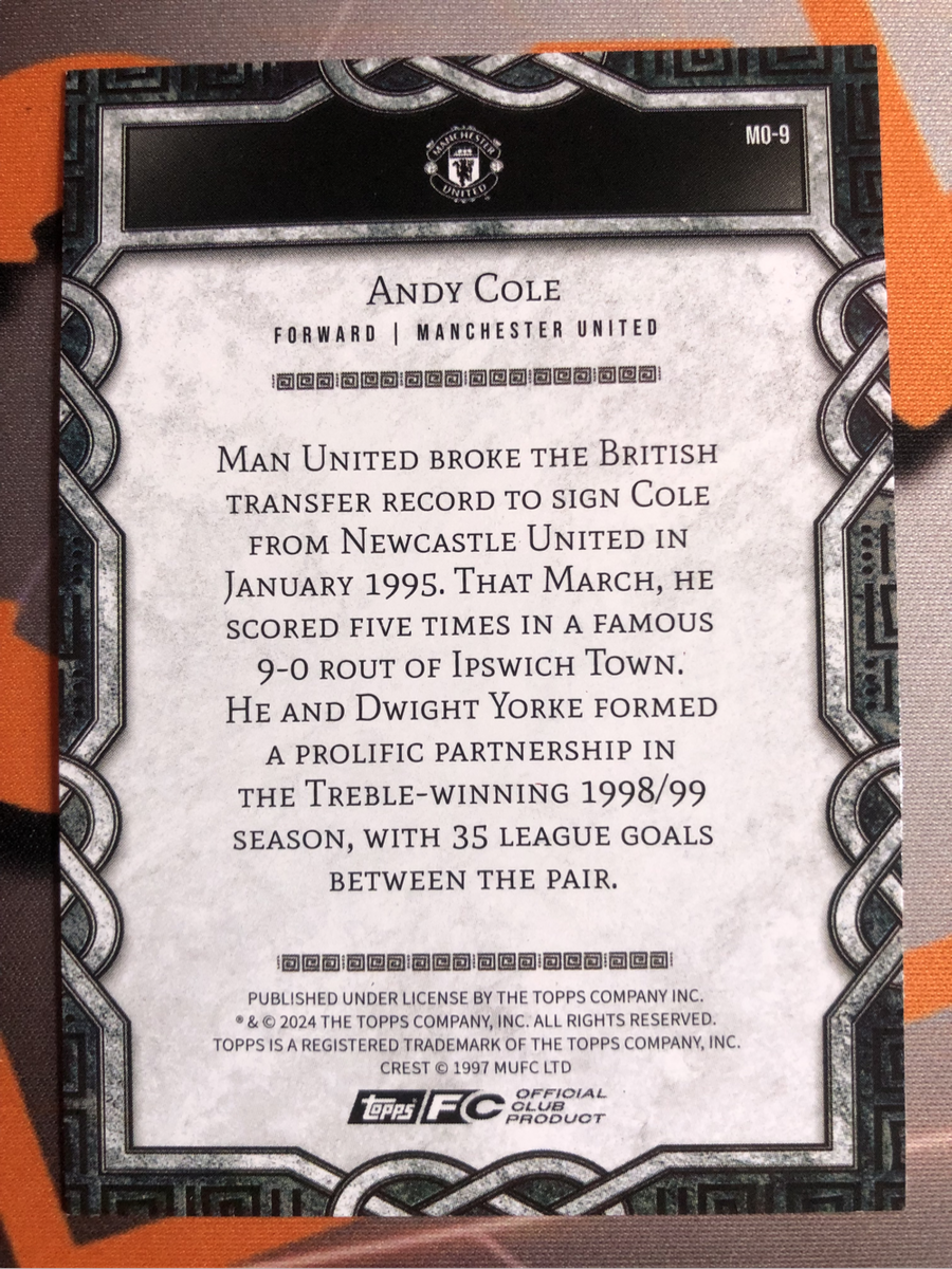 Andy Cole NUMBERED out of 199 GOLD Lightning Insert Man United 2025 Soccer trading card