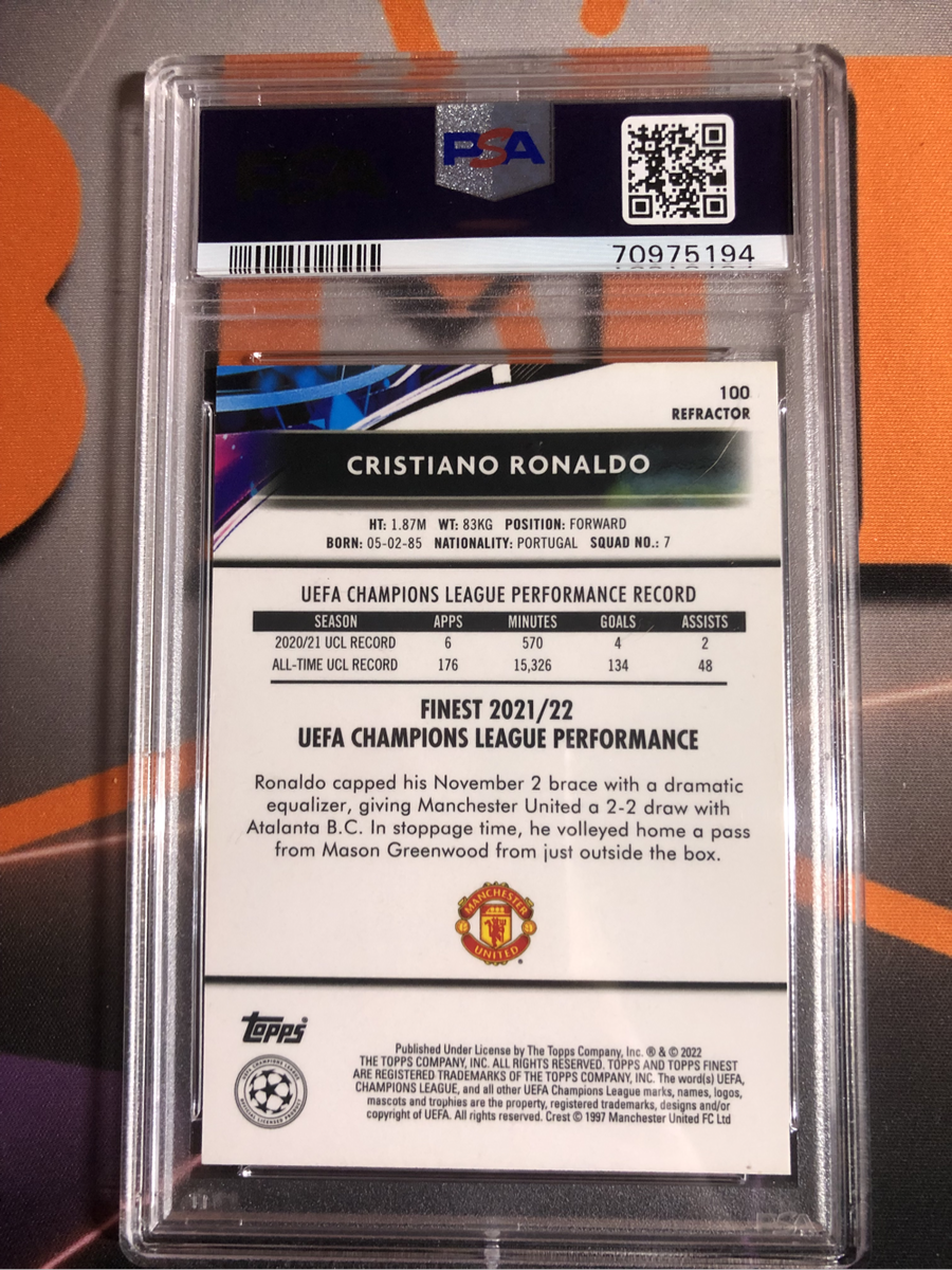 Cristiano Ronaldo REFRACTOR Topps Finest 2021 UCL Graded PSA9  Soccer trading card
