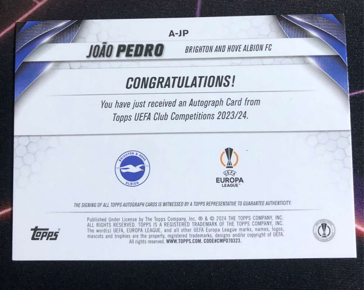 Joao Pedro AUTOGRAPH Topps 2024 Soccer trading card