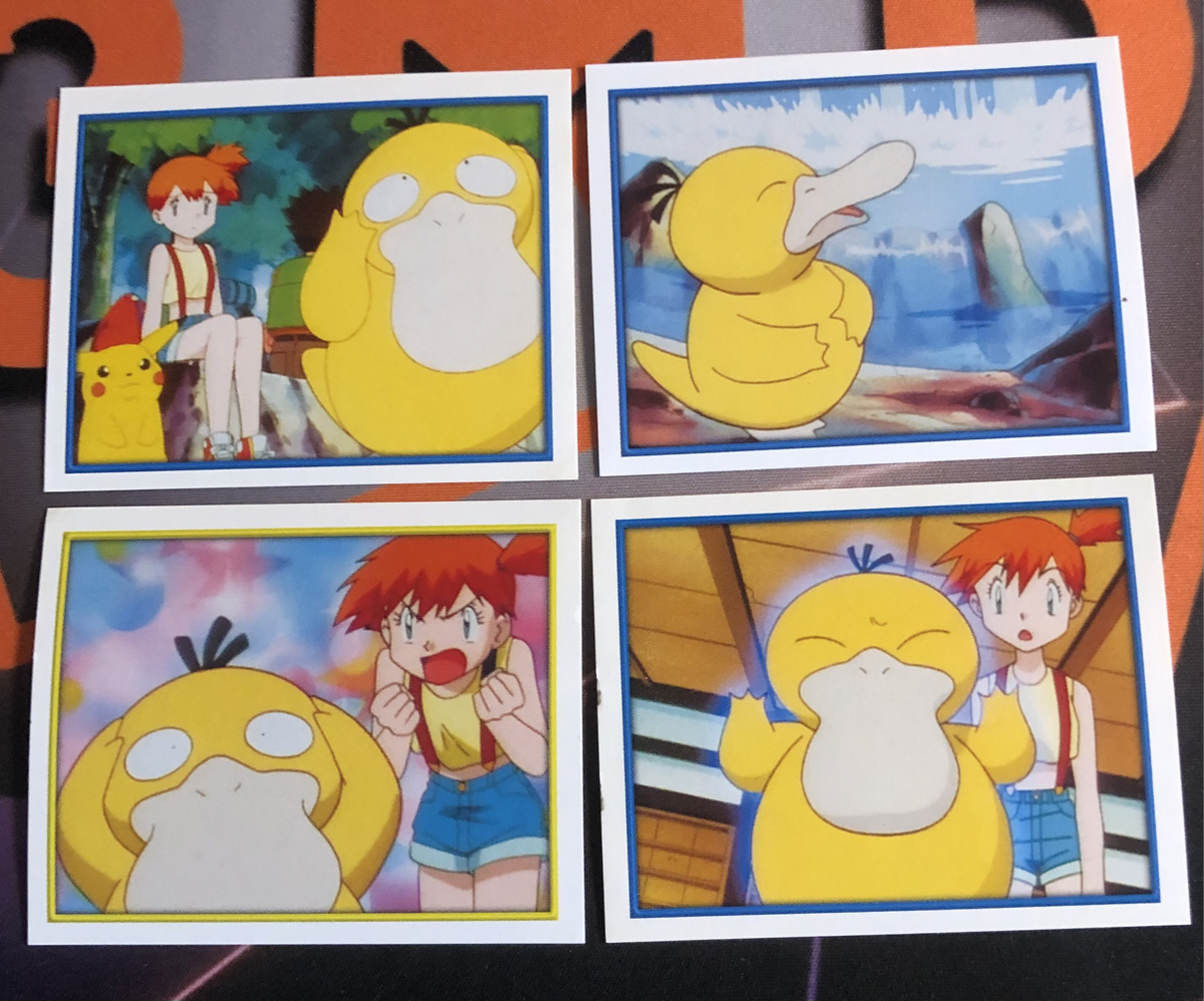 Psyduck BUNDLE of 4 RARE Pokemon Topps Merlin sticker  Unstuck Near mint condition