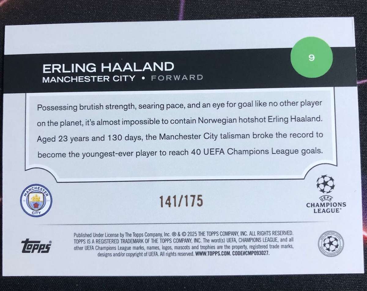 Erling Haaland NUMBERED out of 175 NEW Topps 2025 Soccer trading card