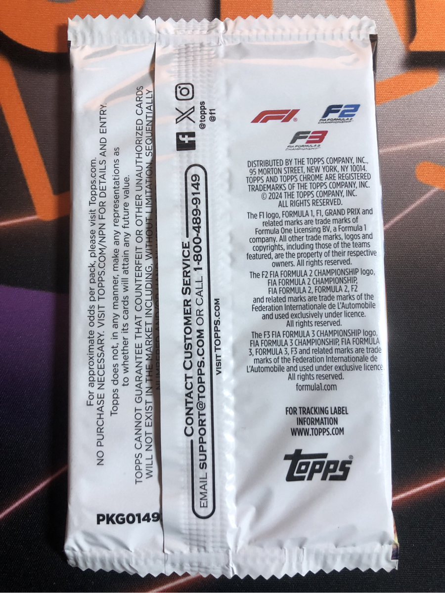 F1 Sealed 2024 Topps Chrome 2024 pack of Formula 1 cards