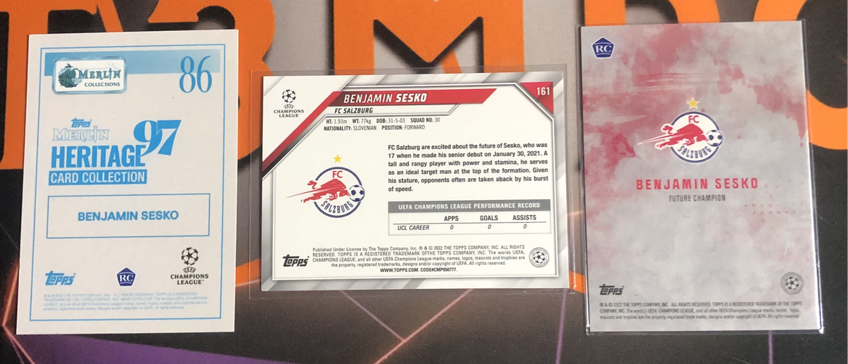 Benjamin Sesko DISCOUNTED Rare ROOKIE BUNDLE of 3, 2022 soccer trading cards