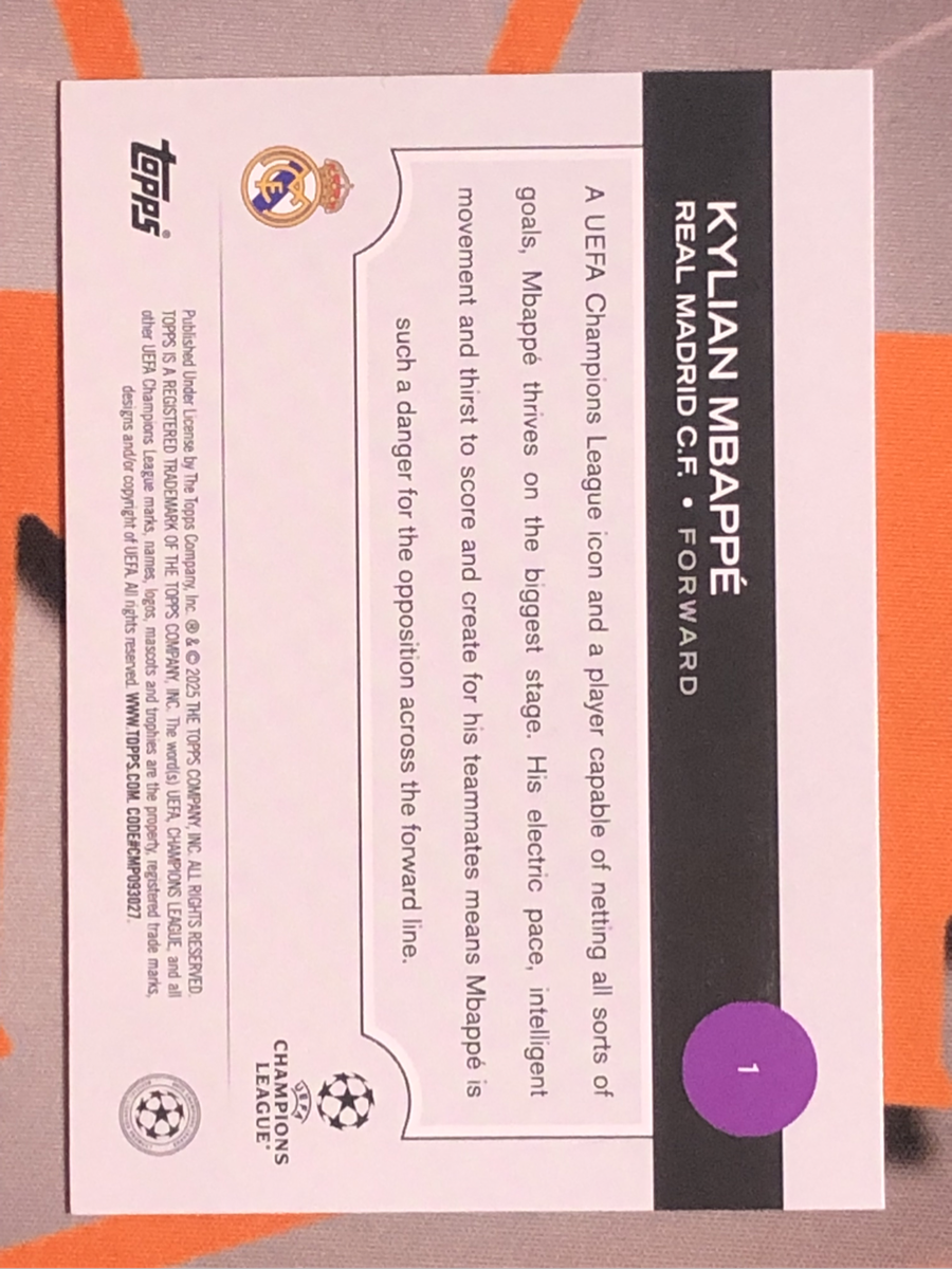 Kylian Mbappe PINK Speckle Topps 2025 Soccer trading card