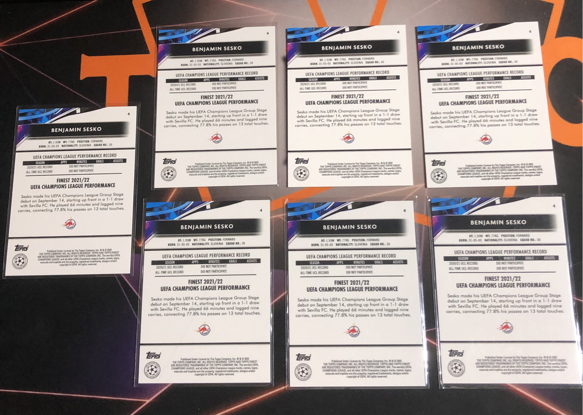 Benjamin Sesko ROOKIE Topps Finest 2022 soccer trading card