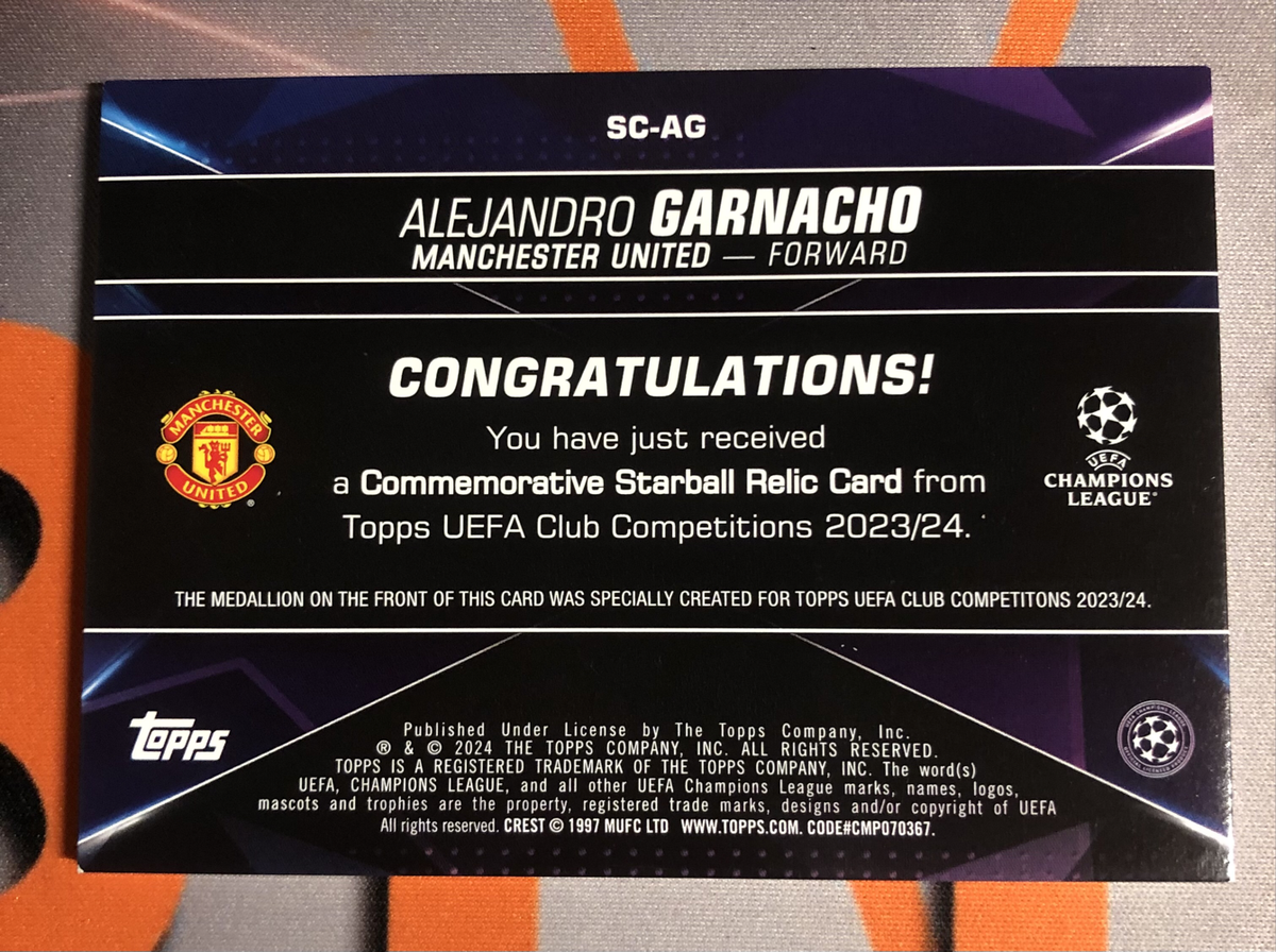 Garnacho Rare Metal STARBALL RELIC Topps 2024 Soccer trading card