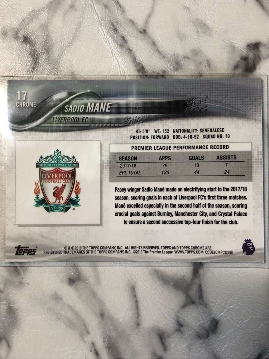 Sadio Mane EPL Topps Chrome 2019 soccer trading card