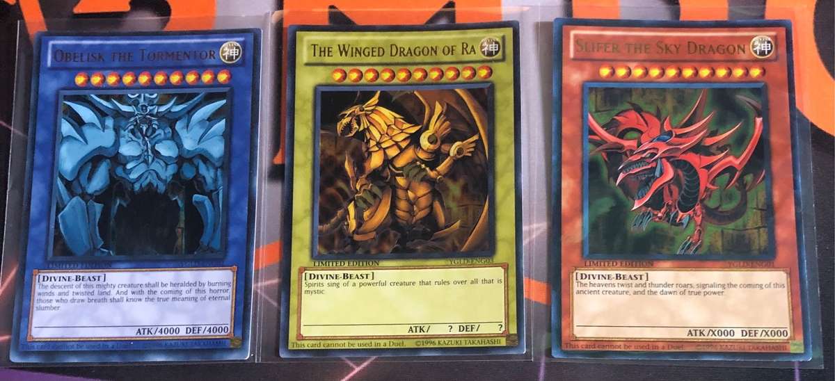 Egyptian God FULL 3 Rare card set (Obelisk, Ra, Slifer) YGLD YuGiOh trading cards