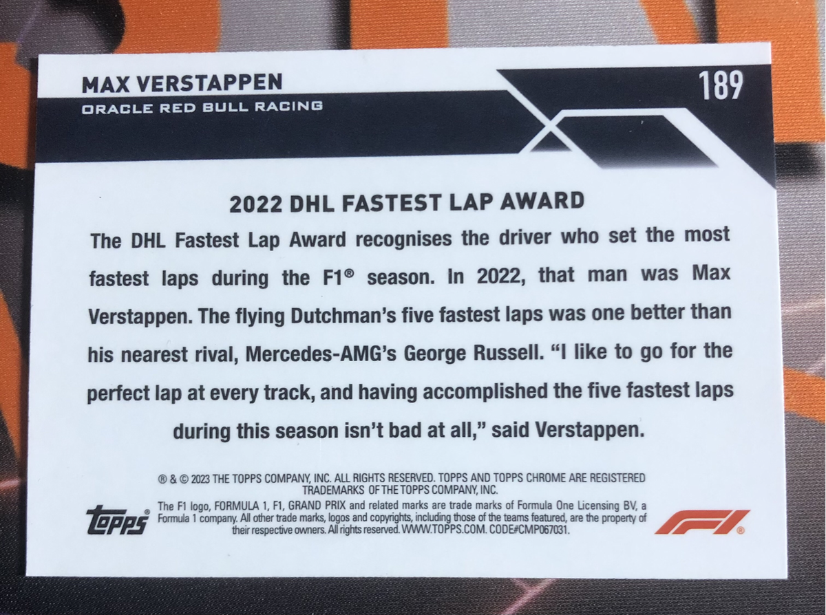 Max Verstappen RARE Formula One 2023 F1 trading card
