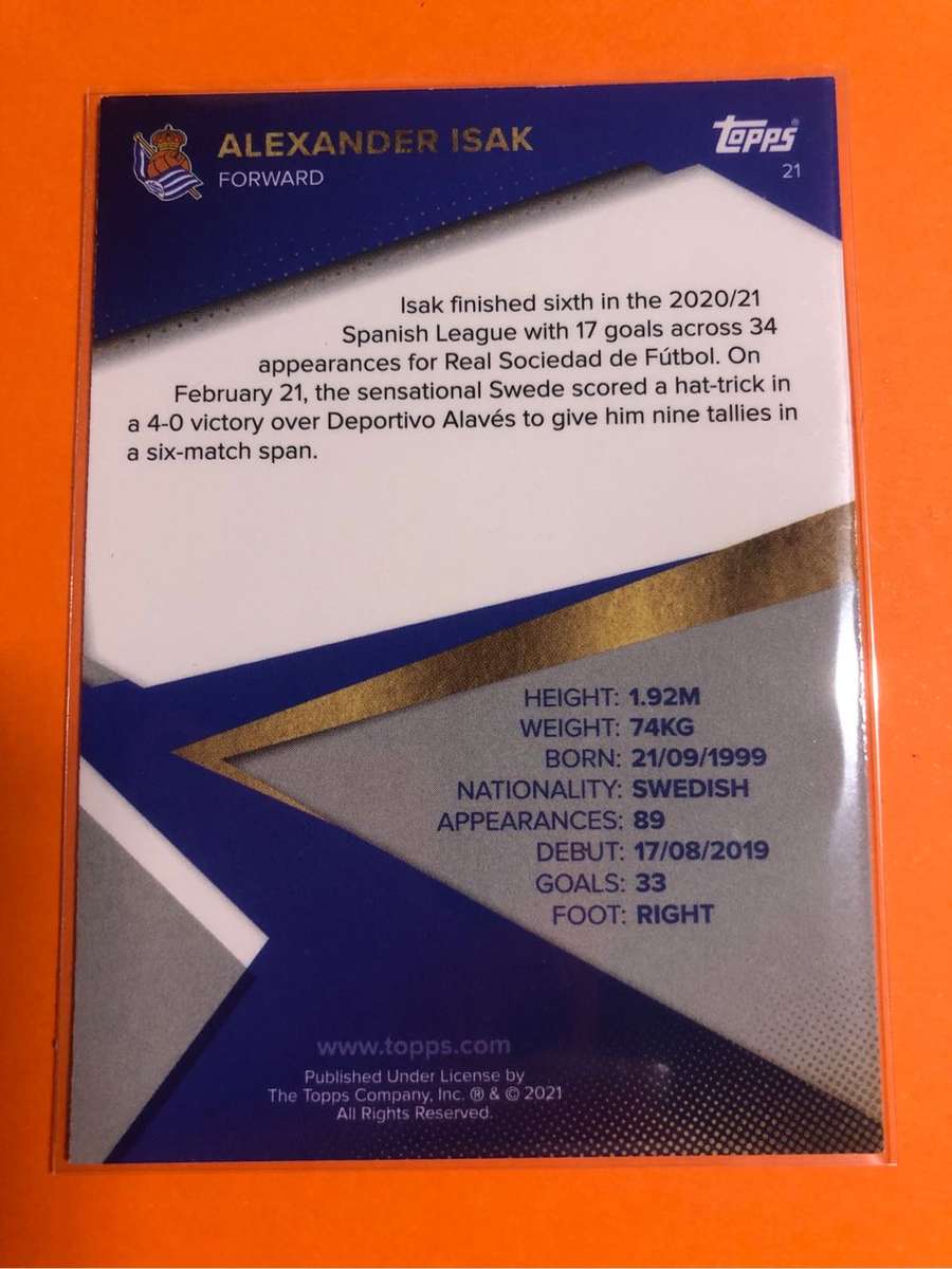 Alexander Isak Rare Topps  2021 soccer trading card