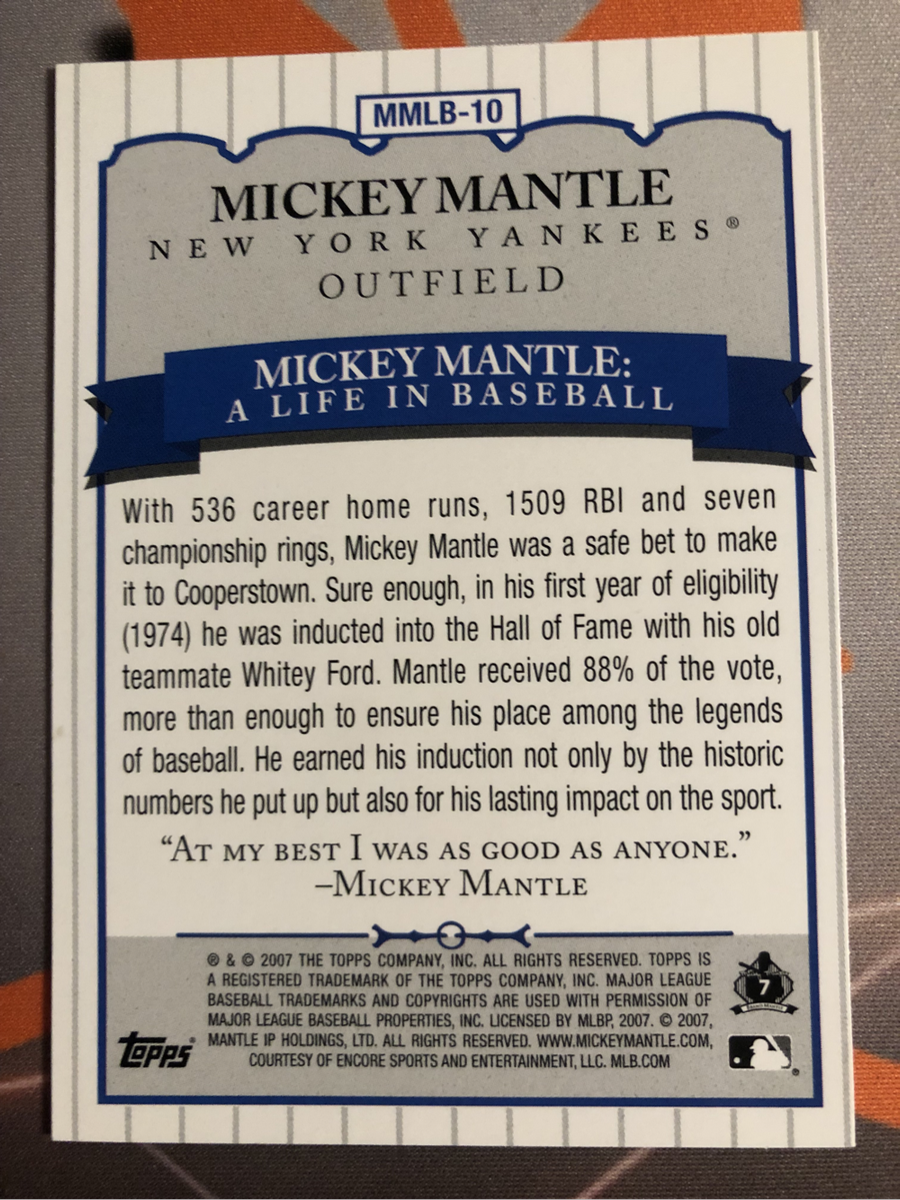 Mickey Mantle 2007 New York Yankees Rare Topps Baseball trading card