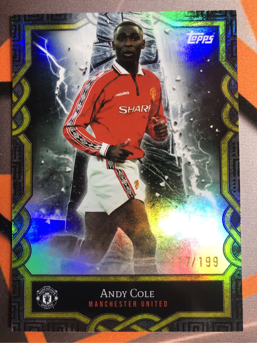 Andy Cole NUMBERED out of 199 GOLD Lightning Insert Man United 2025 Soccer trading card