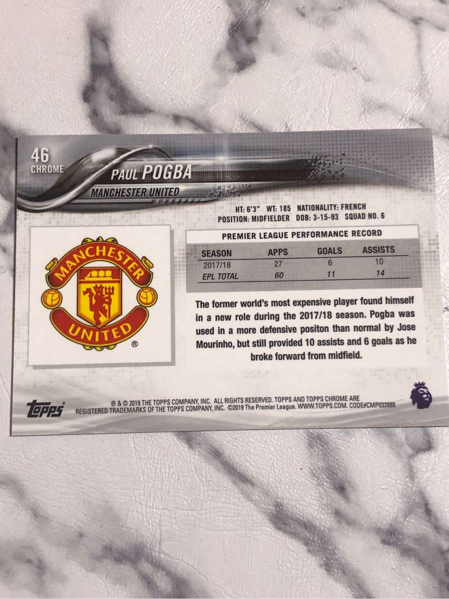 Paul Pogba Topps EPL Man United 2019 Soccer trading card