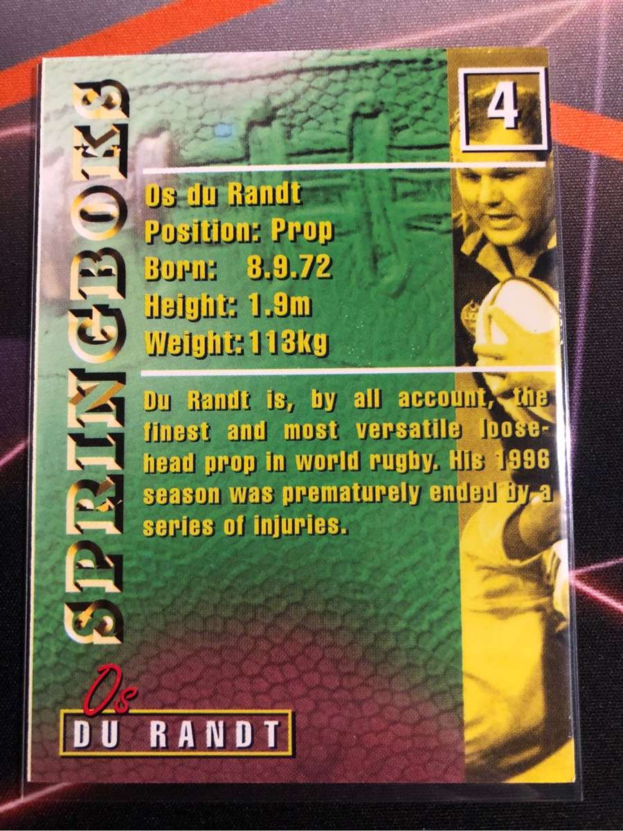 Os Du Randt RARE Springbok 1997 Rugby trading card