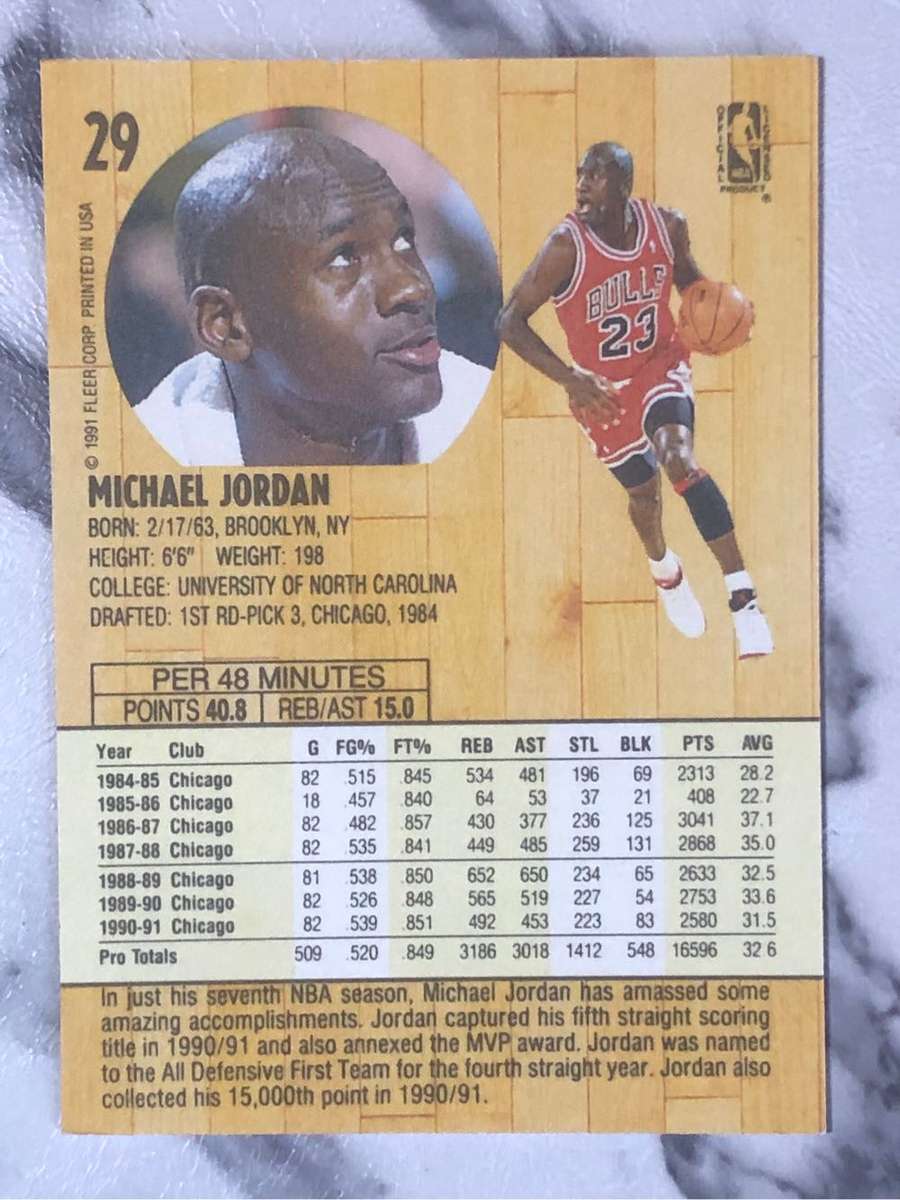Michael Jordan VINTAGE Fleer 1991 NBA basketball trading card