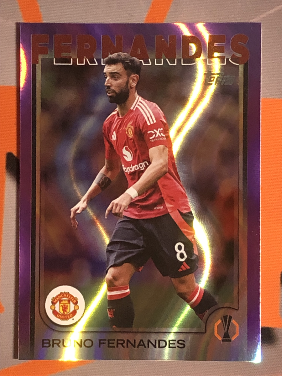 Bruno Fernandes Rare NEW Purple Raindrops REFRACTOR Topps 2025 soccer trading card