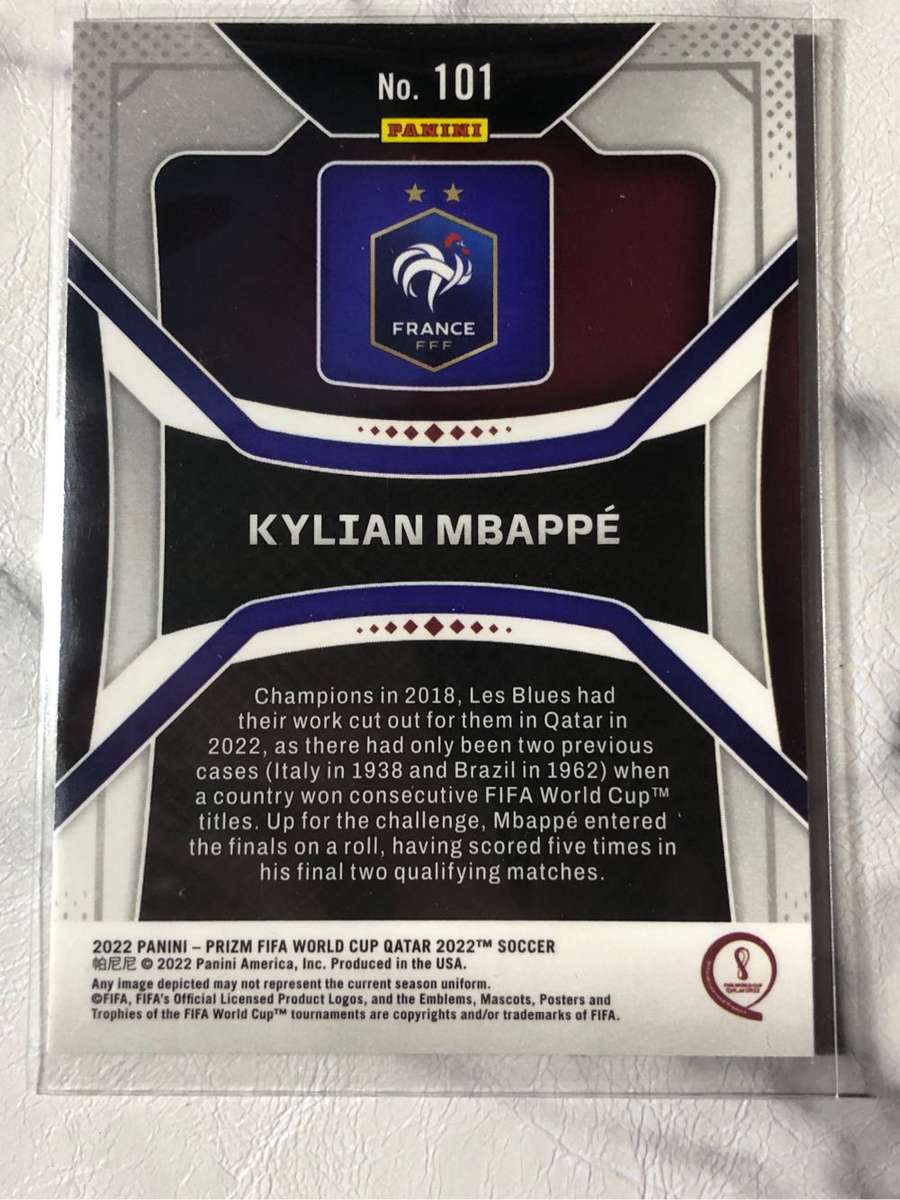 Kylian Mbappe World Cup PRIZM base 2022 soccer trading card