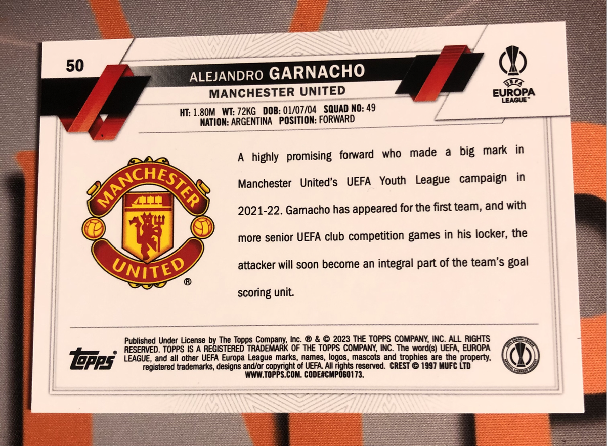 Garnacho ROOKIE Black & White Ray Wave Topps Chrome 2023 Soccer trading card