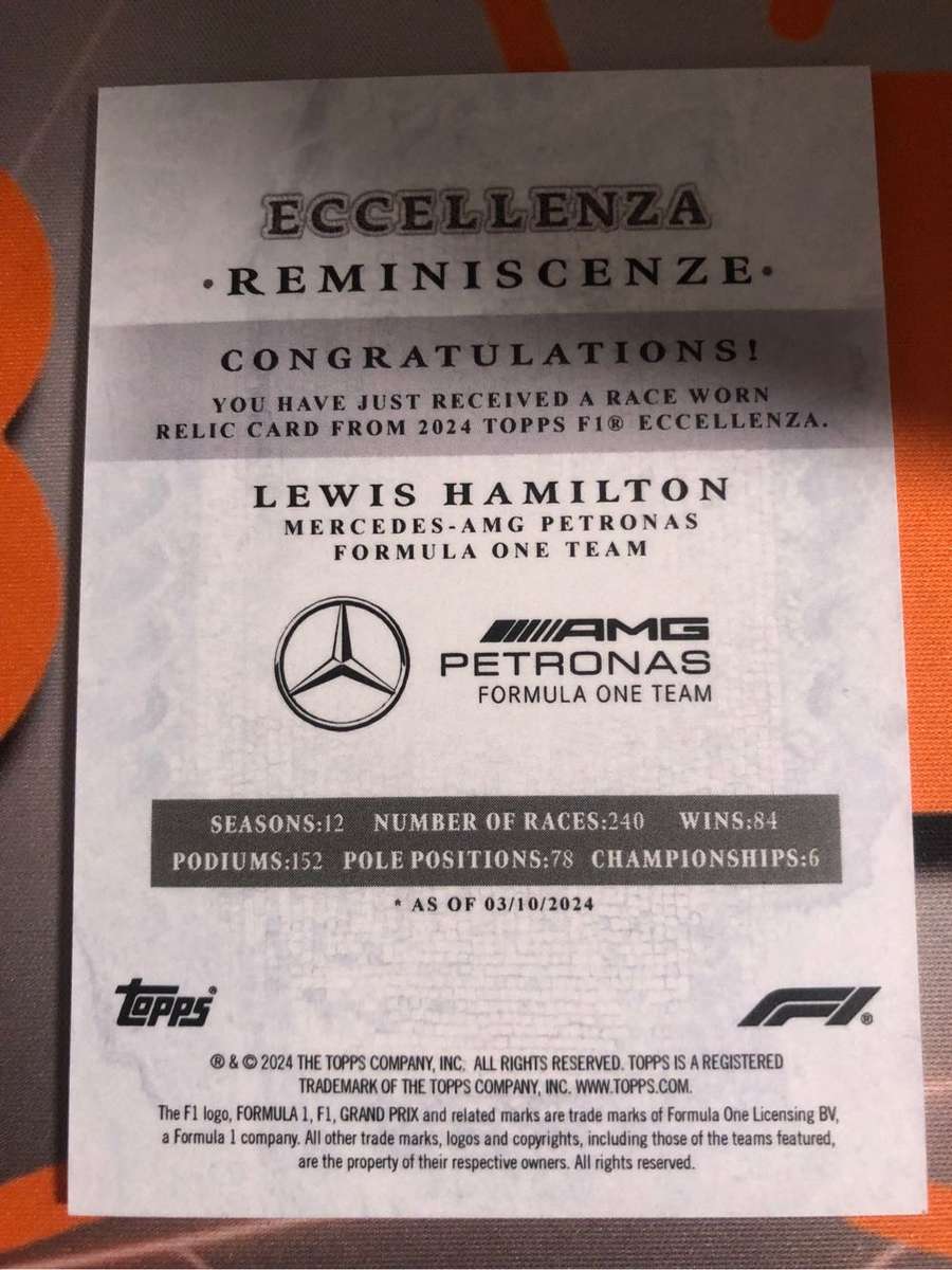 Lewis Hamilton Race worn patch F1 trading card