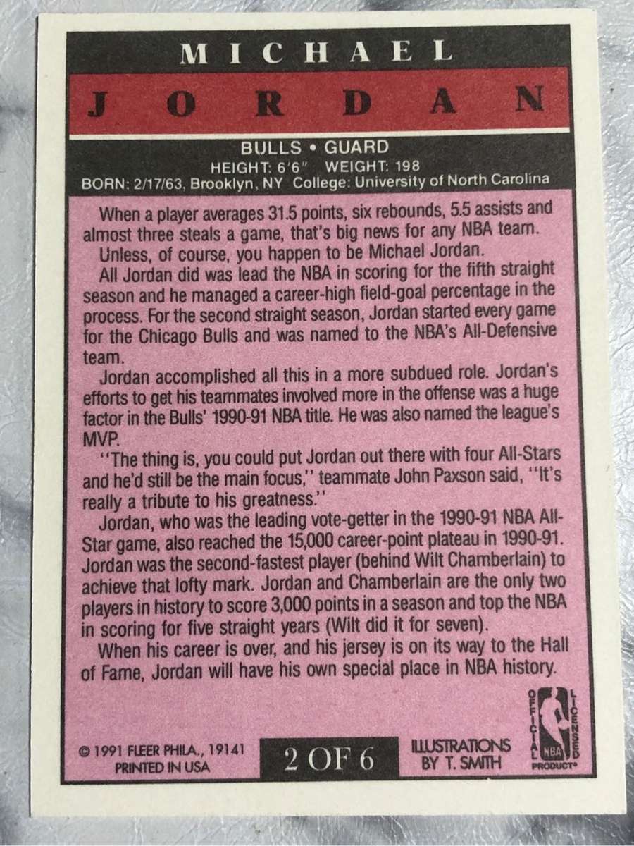 Michael Jordan RARE Illustration VINTAGE Fleer 1991 NBA basketball trading card