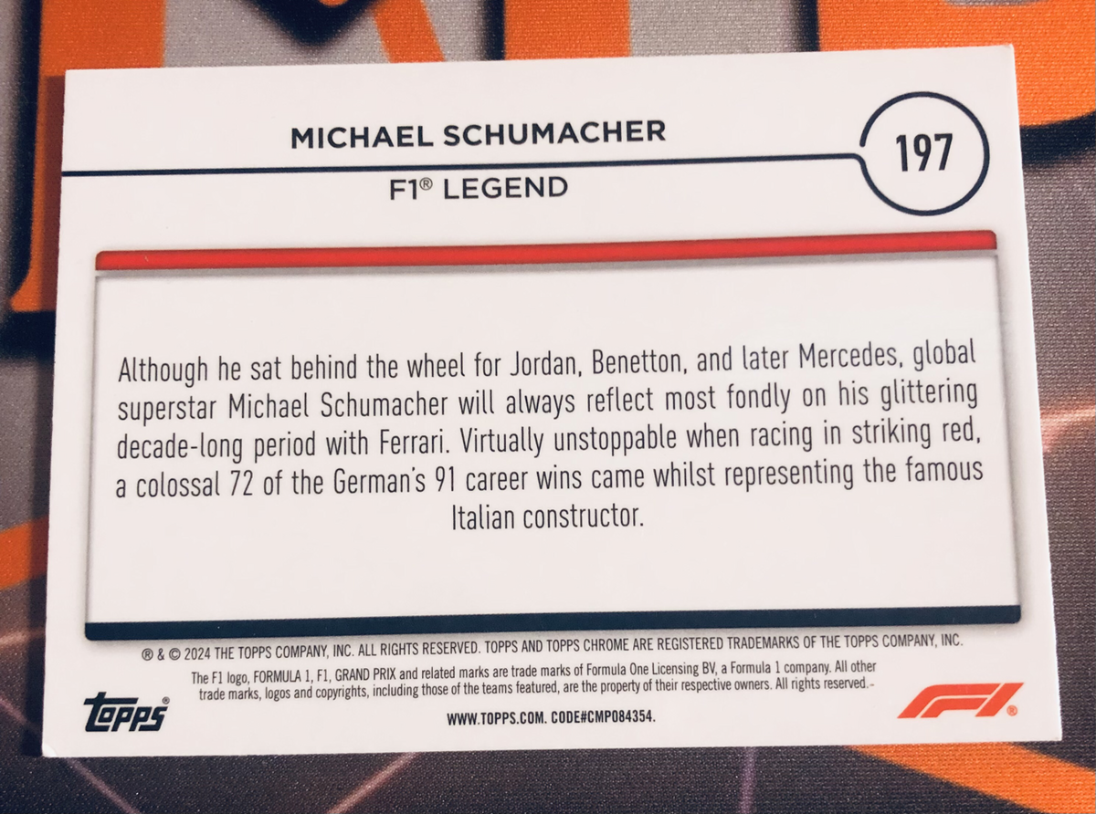 Michael Schumacher F1 Topps Chrome trading card
